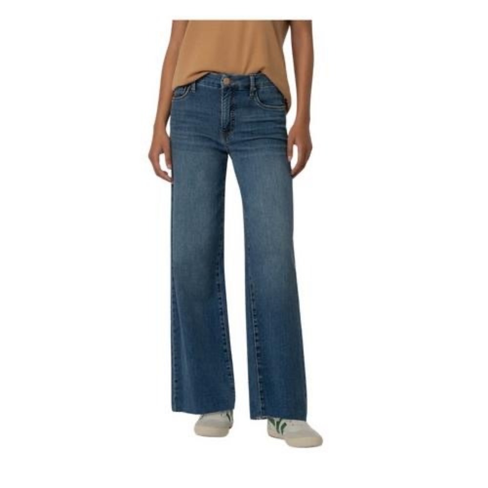 Kut from the Kloth Meg Fab Ab Wide Leg Raw Hem Jeans Dark Wash Size 8